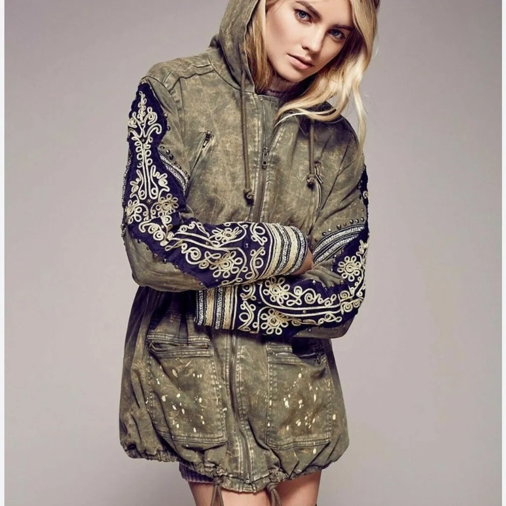 Embroidered Olive Green Jacket - Picture 1 of 6